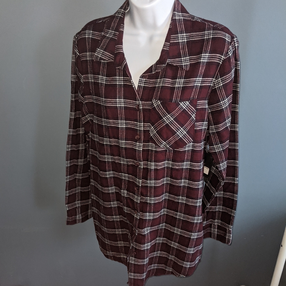 NWT Free Press Flannel Button Down Top